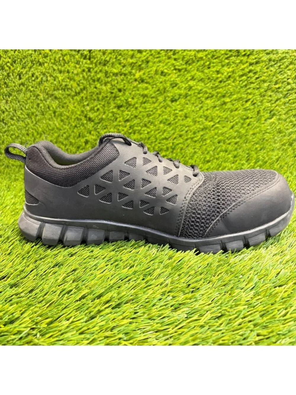 Reebok Sublite Cushion Mens Size 9.5W Black Gray Composite Toe Safety Work Shoes
